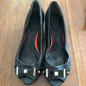 Rockport Peep Toe Wedge Shoes Soft Leather Upper